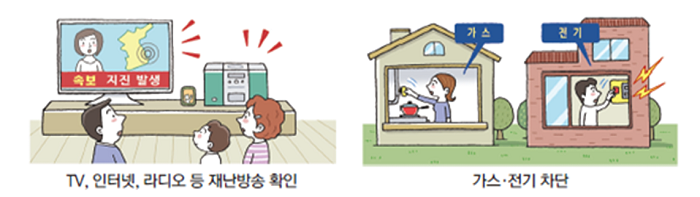 TV, 인터넷, 라디오 등 재난방송을 확인하고 가스·전기를 차단